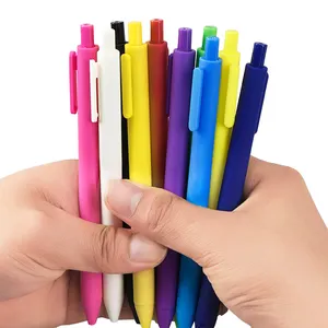 Wholesale Custom Printed Logo Ballpoint Pen Multiple Color Retractable Soft Rubber Plastic Click Plastic Pen