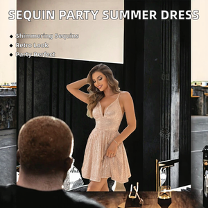 Vestido de Verano Casual Sexy para Mujer, con Lentejuelas, Tirantes Finos, Mini, Satinado, Color Sólido, con Cintura Natural - Product Image 2