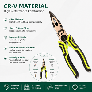 Pince à bec effilé combinée 9'' CR-V, outils multifonctions pour électriciens, pour travaux d'installation et de réparation électriques, OEM - Product Image 2