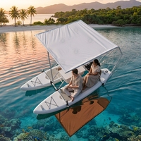 Bateau Catamaran SUP Pliable Portable DWF avec Auvent Pare-Soleil et Accessoires Complets pour Loisirs en Lac, Parc et Divertissement Aquatique
