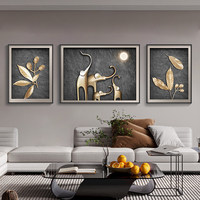 Peinture décorative murale éléphant pour salon, art abstrait moderne de luxe léger, triptyque haut de gamme pour canapé, encadré en métal sur panneau KT