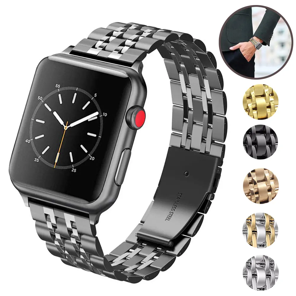Dropshipping With Watch Tool Luxury 7 Link Stainless Steel Apple Watch Band for Iwatch Series 8 7 SE 6 5 4 3 2 1