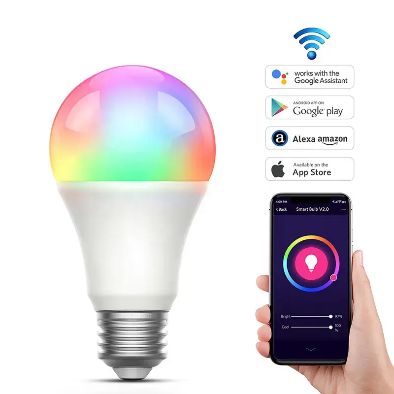 CHZM-bombilla inteligente LED E27 de 9w para interiores, bombilla LED inteligente regulable con WIFI, aplicación de Control Multicolor, RGB, muestra gratis