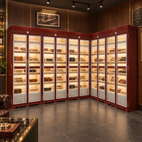 Humidor à cigares en bois de cèdre espagnol à double porte, éco-responsable, avec éclairage LED personnalisable et vitrine en verre pour la décoration intérieure