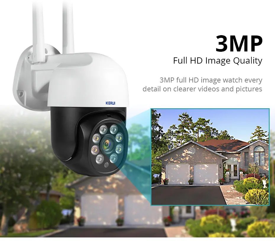 KERUI 3MP PTZ IP Wireless Camera 1080P WiFi Tuya Smart AI Human Detection CCTV Icsee Outdoor Camera