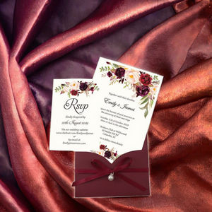 Sobres <span class=keywords><strong>de</strong></span> <span class=keywords><strong>Invitaciones</strong></span> <span class=keywords><strong>de</strong></span> <span class=keywords><strong>Boda</strong></span> para Quinceañera, Cinta <span class=keywords><strong>de</strong></span> Perlas Cortada con Láser, Tarjetas <span class=keywords><strong>de</strong></span> Rsvp Personalizadas Hechas <span class=keywords><strong>de</strong></span> Papel, Color Rojo Borgoña - Product Image 3