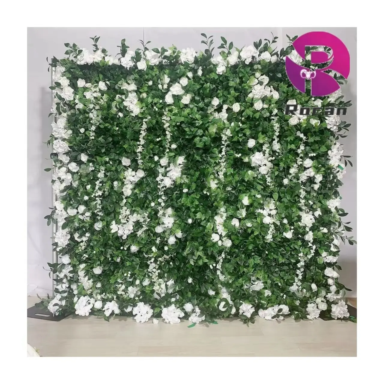 8ft Greenery Rose White Hydrangea Tropical Grass Blumen wand für Hochzeit Wand Hintergrund Event Party Hintergrund Dekoration Blumen