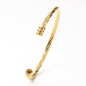 Bracelet jonc torsadé extensible en acier inoxydable de haute qualité pour femme, couleur or - Product Image 3