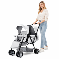 Poussette double 3-en-1 pour jumeaux, poussette tandem pliable légère en aluminium avec grand panier de rangement pour nouveau-nés jusqu'à 4 ans