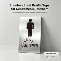 Panneau Braille en Acier Inoxydable pour Toilettes Hommes, Plaque Tactile Braille pour Porte de Toilettes, Signalisation Personnalisable pour Toilettes Publiques