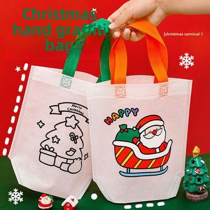 Handmade DIY Kids Coloring Bag Cartoon Christmas Non Woven Floating Fashion Blank Art Painting Graffiti Christmas Events Gift - Product Image 1