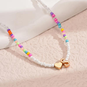 Fashion Women Golden Heart <strong>Initial</strong> Letter Trendy <strong>Necklace</strong> Girls Tiny Glass Seed Beads Letter Choker <strong>Necklace</strong> Mom Daughter Gifts - Product Image 5