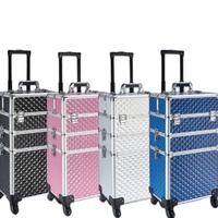 Chariot de maquillage en aluminium 3 en 1, grand coffret de beauté, chariot organisateur de cosmétiques, boîte, sac, salon de coiffure, art des ongles