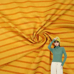 Factory Fabrics Wholesale Polyester Spandex Stripe Brushed Knitted Suede Fabric For Garment Clothing
