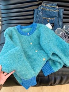 <span class=keywords><strong>Cardigan</strong></span> en tricot de style décontracté à boutons simples en polypropylène jaune coréen pour femmes, printemps, petit modèle pour hommes - Product Image 3