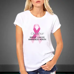 Custom T-shirt Printing Ribbon Cancer Cure Breast Awareness Logo Summer Short Sleeves Blank sublimation Tshirt