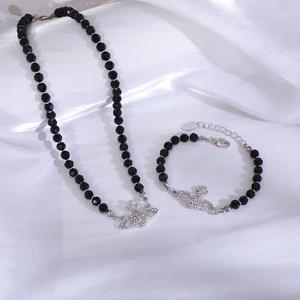 Pulsera de circonitas con cuentas estilo vintage Western Queen Mother, chapada en oro, con perlas negras, joyería de moda al por mayor para mujer - Product Image 2