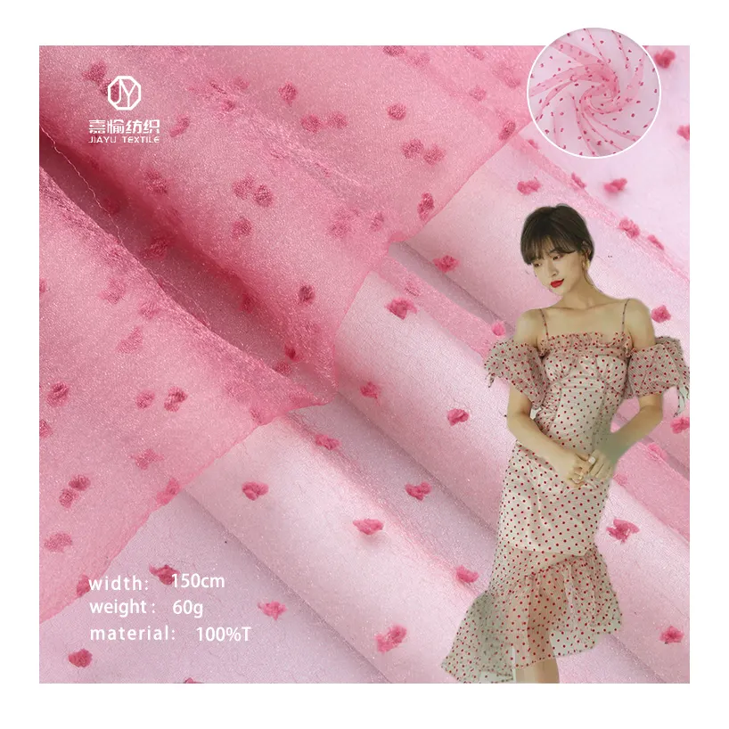 Mousseline de soie 100% Polyester léger 60g, tissu en Satin léger de haute qualité, étoffe en mousseline de soie rose à pois imprimés fleurs, crêpe, Jacquard pour filles, nouvelle collection