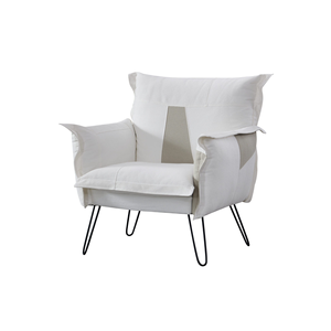 Chaise d'appoint moderne du milieu du siècle, chaise de lecture longue rembourrée en lin doux avec pieds en métal chaise de salon confortable pour chambre à coucher - Product Image 1