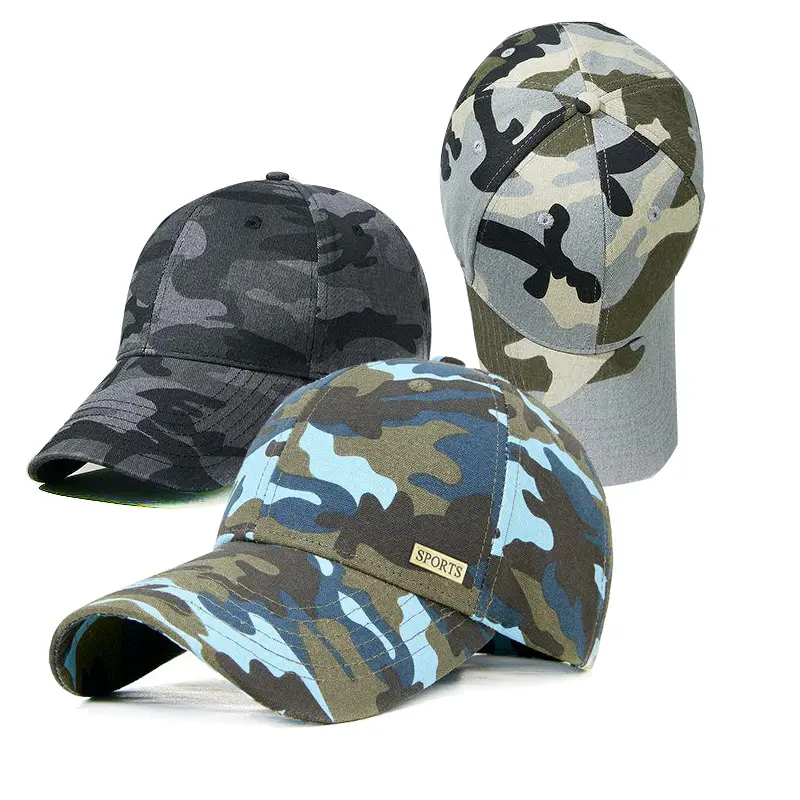 Fabrika doğrudan toptan özelleştirilmiş kamuflaj % 100% pamuk nefes ayarlanabilir beyzbol şapkası Golf şapkaları