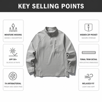 Haut à manches longues pour homme, séchage rapide, UPF 50+, antibactérien 7A, col montant, demi-zip, avec poche
