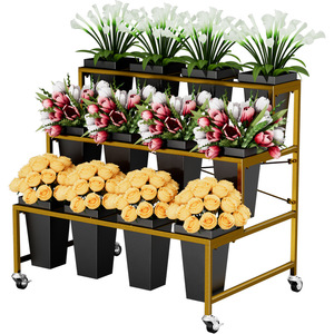 Étagère à fleurs décorative à 3 niveaux détachable, magnifique chariot à fleurs, présentoir <span class=keywords><strong>pour</strong></span> fleuriste, cadre extérieur avec 9 seaux - Product Image 3