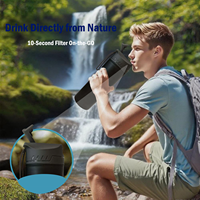 Bouteille purificatrice d'eau extérieure à pression, double paroi, filtre UF, sans BPA, filtre à eau portable, logo personnalisé, faible MOQ pour le camping