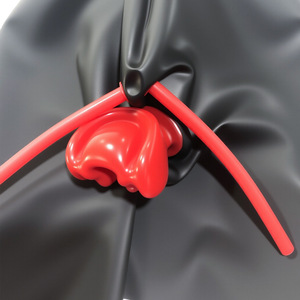 Fournisseur direct d'usine, masque en latex 2D gaufré pour adultes avec <span class=keywords><strong>tube</strong></span> nasal et fermeture à glissière, masque BDSM assemblable ODM - Product Image 3
