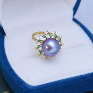 Bague pour femme Wenchi Edison, perle d'eau douce 11-12mm avec argent S925, violet et blanc, réglable, forte luminosité, faibles défauts, Chine - Product Image 5