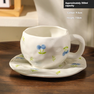 Classic Retro Ins Flower Pink Ceramic Tea <b>Cup</b> and Saucer <b>Set</b> Hand-Kneaded Asymmetrical Dessert Bowl and Mug for Coffee and Tea - Product Image 3