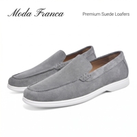 Mocassins pour hommes en daim de vache bleu ciel clair, à enfiler, décontractés, pour la conduite, avec semelle extérieure en caoutchouc blanc amortissante, OEM ODM, vente en gros, été