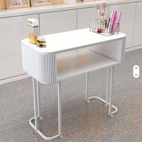 Table de manucure pliante simple et luxueuse en verre japonais blanc à une seule lumière avec rangement