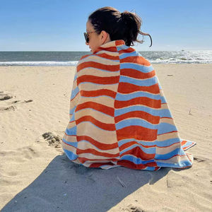 Serviette de plage <span class=keywords><strong>en</strong></span> jacquard de coton avec velours sur le devant - Douce, super absorbante, séchage rapide pour la piscine et les <span class=keywords><strong>vacances</strong></span> - Product Image 1