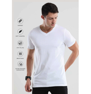 T-shirt à col en V, manches courtes, 160 GSM, doux, confortable, léger, respirant, de haute qualité, décontracté, parfait pour les hommes et les femmes - Product Image 1