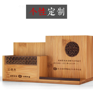 Bilu Woodcraft Bamboo Desk Organizer Pen Holder <b>Calendar</b> Storage Box Square Multi Functional Office Stationery Creative Gift - Product Image 5