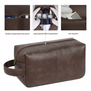 <strong>Personalised</strong> Vintage PU Zipper <strong>Mens</strong> <strong>Wash</strong> <strong>Bag</strong> Travel for <strong>Bag</strong> with Waterproof Storage Black Brown - Product Image 3