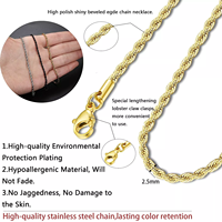 Colliers Chaînes Corde en Acier Inoxydable 316L de 3, 4 et 5mm, de 20 à 26 Pouces, Plaqué Or 18 Carats PVD Résistant à la Transpiration pour Pendentifs