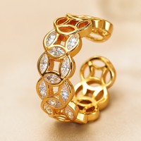Bague JinSpark 'Infinity Fortune' avec pièces de monnaie entrelacées, zircon marquise, plaqué or 24 carats, talisman de luxe pour la prospérité, pour femme