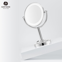 Miroir de maquillage LED rond double face 1X+3X pliable avec support de table pour appartement, hôtel, salle de bain et toilettes