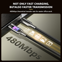 Cable USB C Trenzado de Carga Rápida de 100W con Luz LED Perforada, Cable de Cobre Puro y Nylon con Función de Visualización Numérica