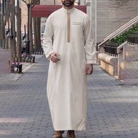 Abaya Thobe pour homme, robe du Moyen-Orient, col montant brodé, style arabe musulman ample, en polyester, en stock