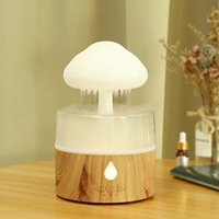 Diffuseur d'arômes Nuage de Pluie Champignon avec Base en Bois, Humidificateur Ultrasonique à Brume Froide, Machine à Huiles Essentielles à Changement de Couleur