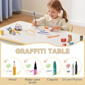 Set di Tavolo e Sedie per Asilo Nido, Altezza Regolabile, Tavolo e Sedie in Plastica per Bambini, Scrivania per Bambini con Piano Graffiti - Product Image 5