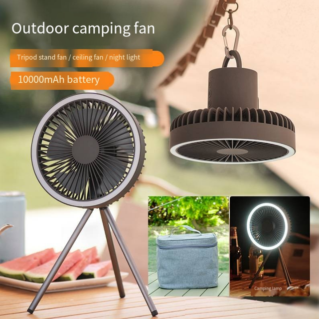 3-in-1 Multifunctional LED Outdoor Fan Strong Wind Portable USB Electric Detachable Tripod & Hanging Hook Camping Travel