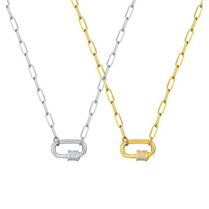 Offre Spéciale haute qualité réglable en acier inoxydable bijoux trombone chaînes femmes cubique Zircon serrure fermoir collier - Product Image 1