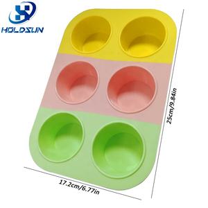 Moule à muffins en silicone arc-en-ciel à 6 cavités antiadhésif résistant à la chaleur <span class=keywords><strong>cuisine</strong></span> cuisson outils à gâteaux ronds - Product Image 2