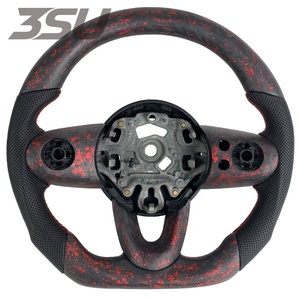 Volante de Fibra de Carbono Forjado con Detalles Rojos, Cuero Perforado con Costuras Rojas, Compatible con BMW <span class=keywords><strong>MINI</strong></span> F55 F56 F57 2014-2023 <span class=keywords><strong>Cooper</strong></span> S JCW - Product Image 1