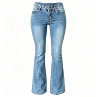 Jeans évasés rétro pour femmes, taille basse, en denim délavé, style tenue pour le thé du dimanche