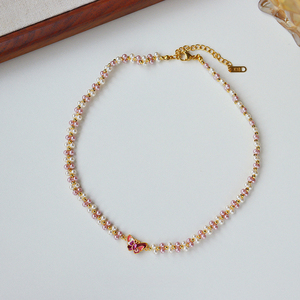Nuova Collana in Stile Cinese con Ciondolo a Farfalla Intrecciato a Mano, Elegante e Raffinata, con Perle Imitazione <span class=keywords><strong>Swarovski</strong></span>, Versatile per Uso Quotidiano - Product Image 1