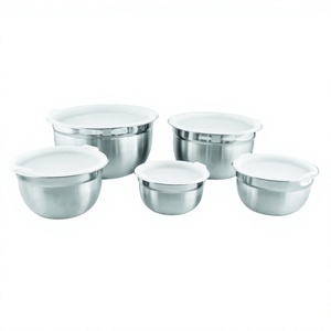 Ensemble de bols à mélanger allemands de qualité supérieure de 5 pièces en acier inoxydable avec couvercle de verrouillage intérieur Design classique élégant - Product Image 1